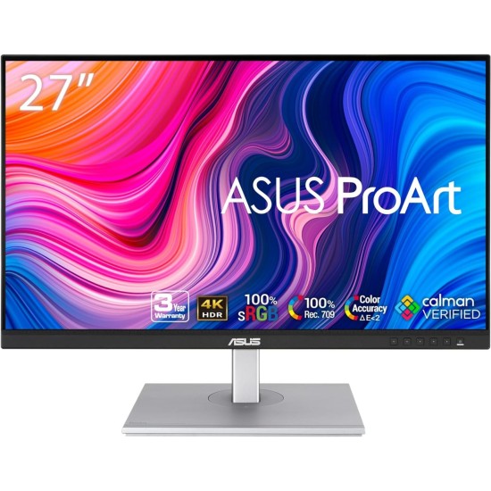 شاشة ASUS ProArt PA279CRV مقاس 27 بوصة بدقة 4K (3840x2160) وتردد 60 هرتز ومدة استجابة 5 مللي ثانية وألوان IPS وألوان RGB بنسبة 100%