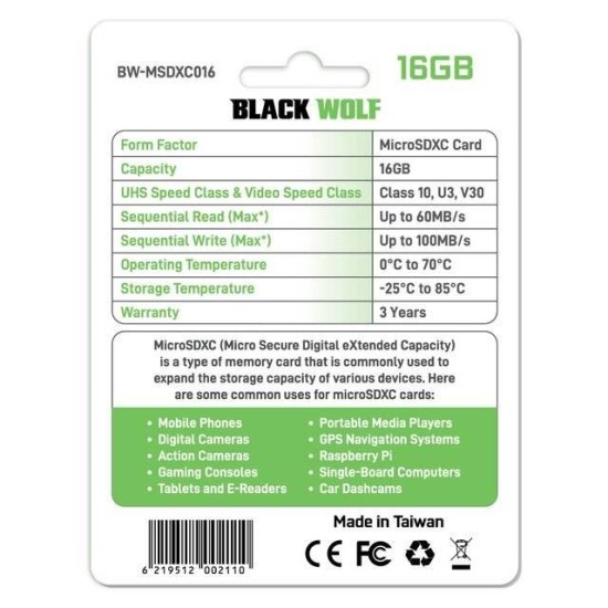 Black Wolf : MicroSDXC Card (16GB)