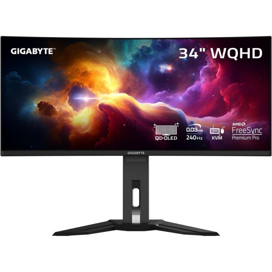 Gigabyte 34" WQHD OLED 240 Hz Ultrawide Curved Gaming Monitor (Black)