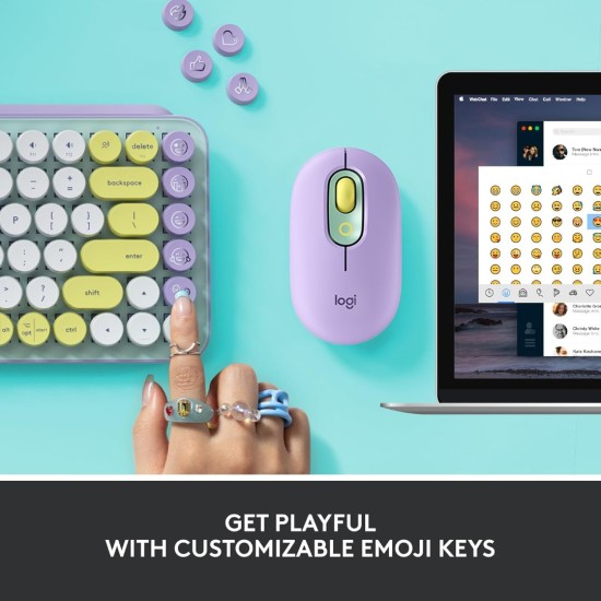 لوحة مفاتيح ميكانيكية لاسلكية من Logitech POP مع مفاتيح رموز تعبيرية قابلة للتخصيص، تصميم مضغوط متين، اتصال بلوتوث أو USB، أجهزة متعددة، متوافق مع نظام التشغيل - Cosmos
