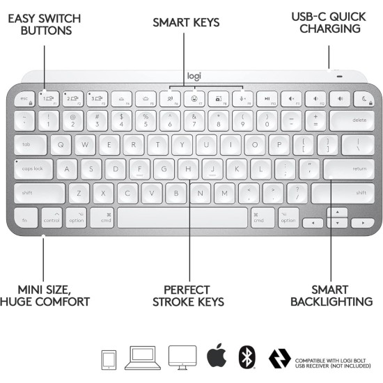 لوجيتك MX Keys لوحة مفاتيح لاسلكية صغيرة لنظام التشغيل Mac