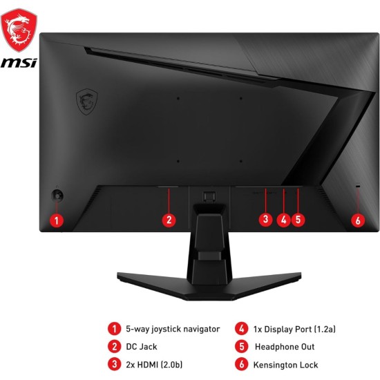 MSI G255F، شاشة ألعاب مقاس 24.5 بوصة، 1920 × 1080 (FHD)، Rapid IPS، 1 مللي ثانية، 180 هرتز، HDR Ready، HDMI، Displayport