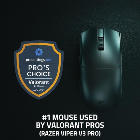 ماوس ألعاب سلكي/لاسلكي من Razer Viper V3 Pro، تصميم خفيف الوزن 54 جرام، مستشعر بصري 35K Gen 2 DPI، عمر بطارية يصل إلى 95H، مفاتيح الماوس الضوئية Gen 3، أسود