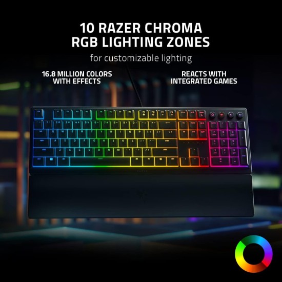 لوحة مفاتيح الألعاب Razer Ornata V3 X: مفاتيح منخفضة المستوى - مفاتيح غشائية صامتة - مقاومة للانسكاب - إضاءة Chroma RGB - مسند معصم مريح