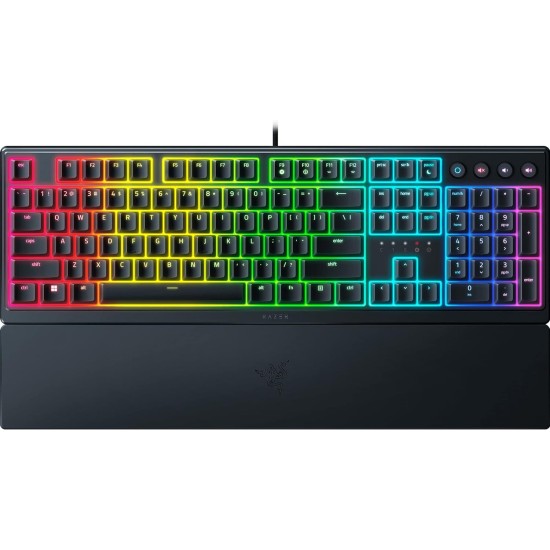 لوحة مفاتيح الألعاب Razer Ornata V3 X: مفاتيح منخفضة المستوى - مفاتيح غشائية صامتة - مقاومة للانسكاب - إضاءة Chroma RGB - مسند معصم مريح