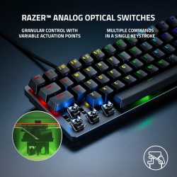 لوحة مفاتيح الألعاب Razer Huntsman Mini 60%، مفتاح أرجواني، مفاتيح بصرية ميكانيكية، أغطية مفاتيح Doubleshot PBT، كابل USB-C قابل للفصل، تخطيط أمريكي - أسود