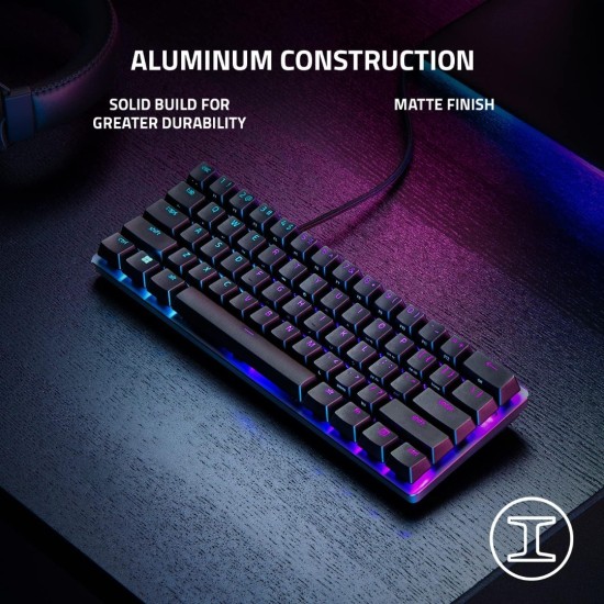 لوحة مفاتيح الألعاب Razer Huntsman Mini 60%، مفتاح أرجواني، مفاتيح بصرية ميكانيكية، أغطية مفاتيح Doubleshot PBT، كابل USB-C قابل للفصل، تخطيط أمريكي - أسود