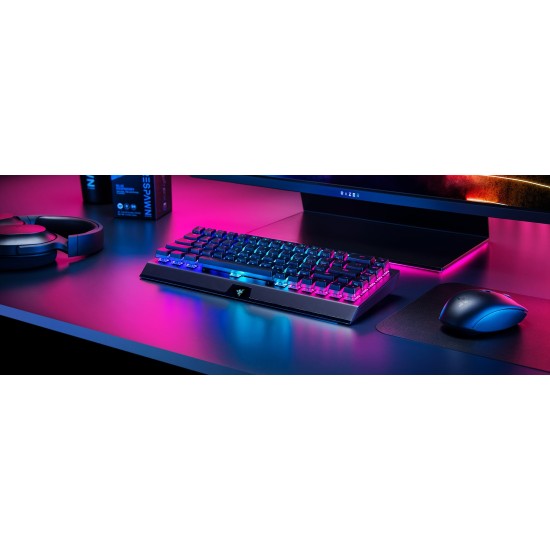 Razer BlackWidow V3 Mini Hyperspeed - لوحة مفاتيح ميكانيكية لاسلكية للألعاب بنسبة 65% (مفتاح أصفر) وإضاءة خلفية قابلة للتخصيص من Razer Chroma RGB