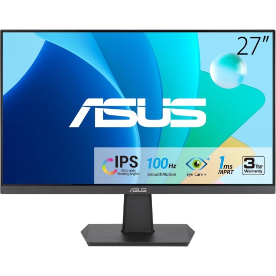 ASUS 27 Inch Monitor - 1080P, IPS, Full HD, Frameless, 100Hz, 1ms