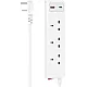 Hama D3223861 3-Way USB C/A 20W PD UK Plug Power Strip, 2 Meter Length, White