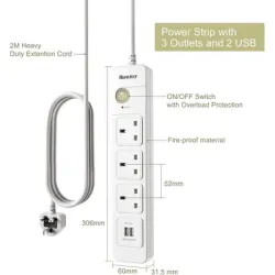 هانتكي 3 مخارج و 2 مشترك طاقة USB - SUL407 - 2 متر